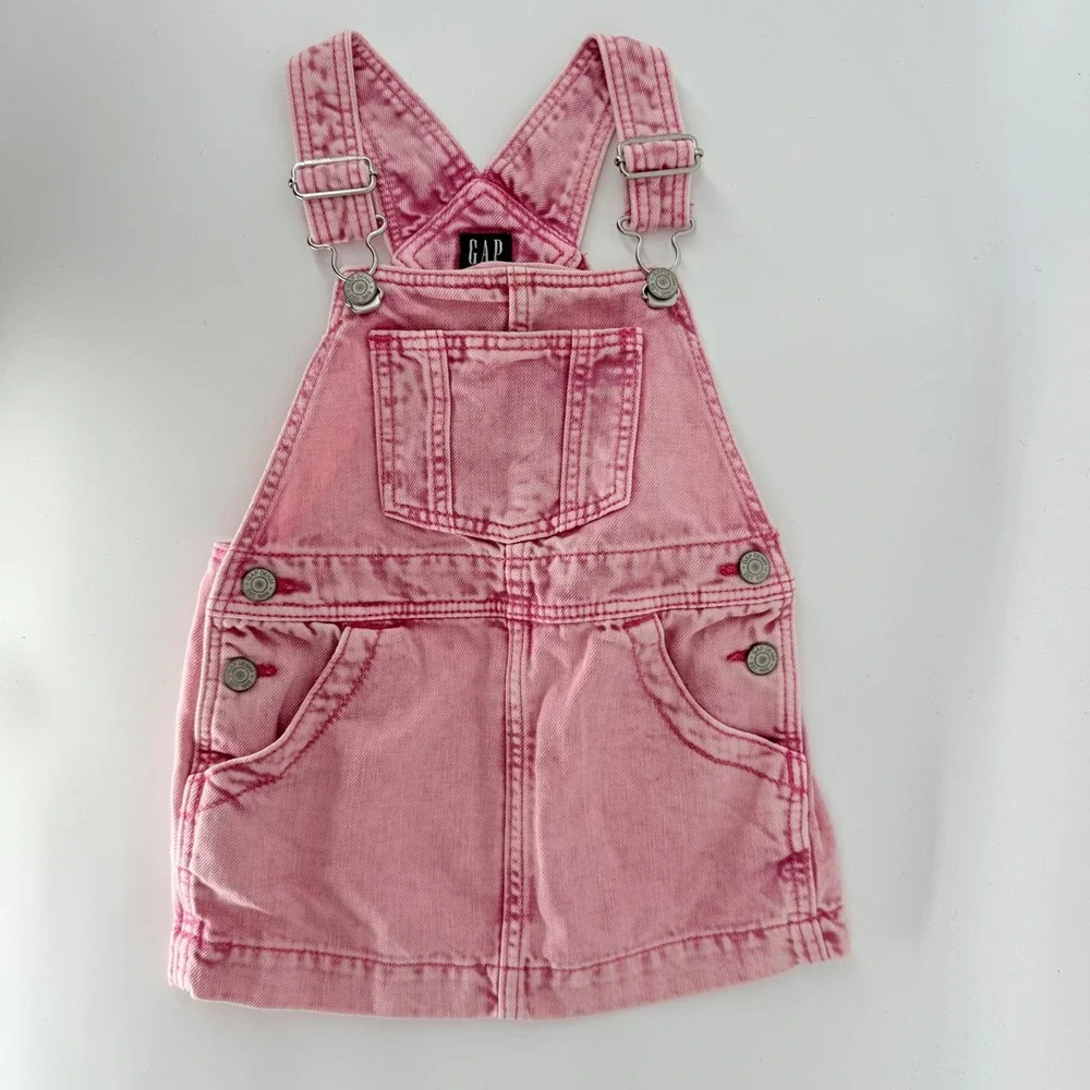 GAP Denim Pink Toddler‎ Overalls Dress Girl's Adjustable Straps 18-24 Months